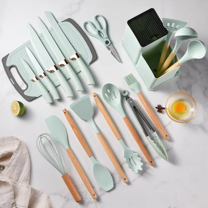 Kit de Cozinha 19 Utensílios em Silicone Premium + Brinde Incluso