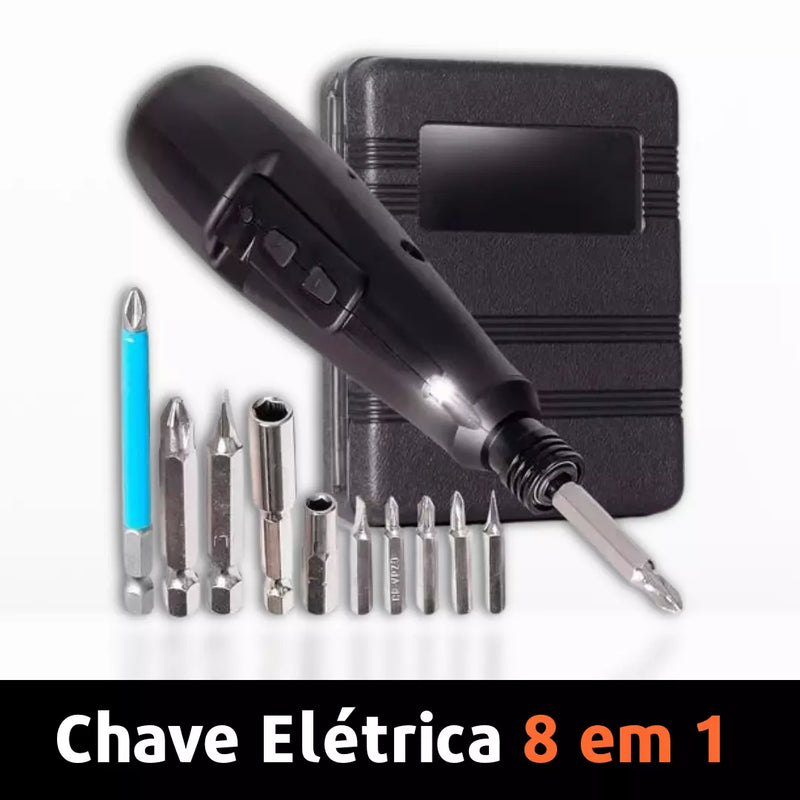 (Queima de Estoque 🔥) Chave Elétrica Portátil 8 em 1 - Dual Mode + KIT Ponteiras de Brinde