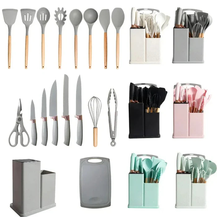 Kit de Cozinha 19 Utensílios em Silicone Premium + Brinde Incluso