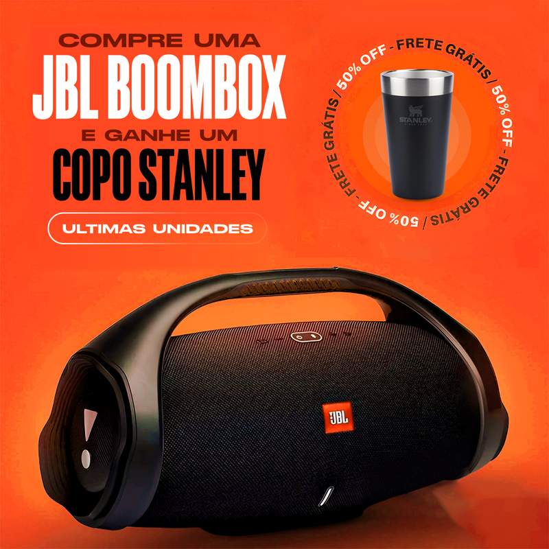 Caixa De Som Boombox 2 a prova D'Água Bluetooth + Copo Stanley 473 ml