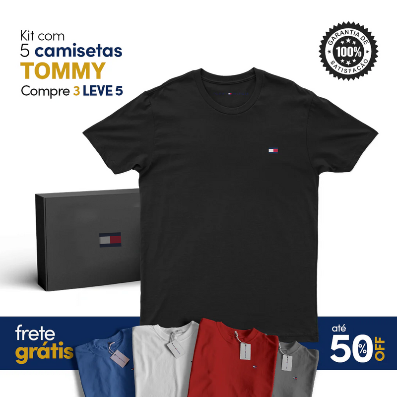 Kit 5 Camisetas TOMMY HILFIGER | Compre 3 & Leve 5 (PREÇO DE ATACADO)