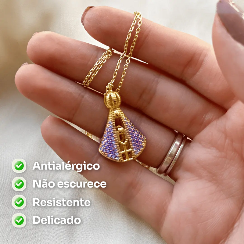 (COMPRE 1 LEVE 2) Colar Nossa Senhora Aparecida - Dupla Face com Manto de Zircônia